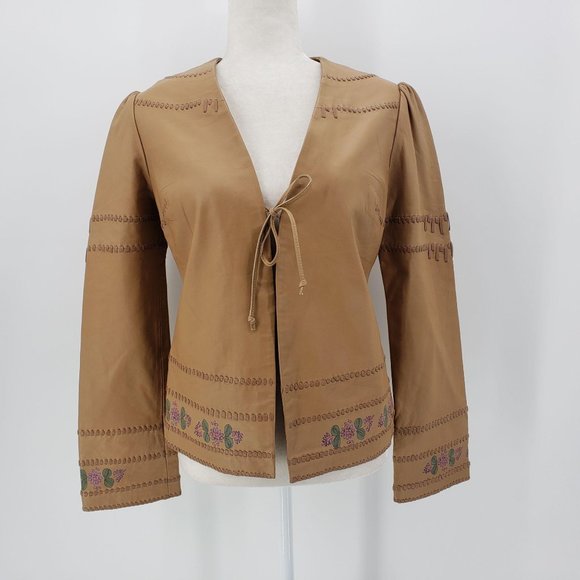 Anthropologie Jackets & Blazers - Anthropologie Odille Leather Tan & Floral Jacket 4